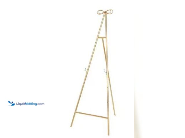 Lot 49-1517189 - Litton Lane
65 in. Gold Metal Tall Adjustable Display Stand 3 Tier Easel with Bow Top, Model # 0435...