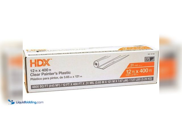 Lot 49-5452082 - HDX
12 ft. W x 400 ft. L 0.31 mil High Density Painters Plastic Sheeting. SKU # 157432 Item is in P...