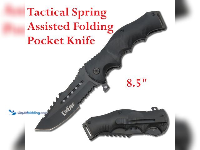Lot 49-1616245 - ElitEdge Tactical Spring Assisted Folding Pocket Knife 8.5" Black with Cleaver-Style Blade - NEW - T...