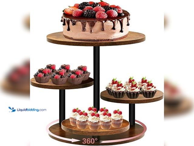 Lot 49-1537112 - 4 Tier Cupcake Tower Stands for 50 Cupcakes,360° Rotatable Round Cup Cake Stand with Tiered Tray, Fa...