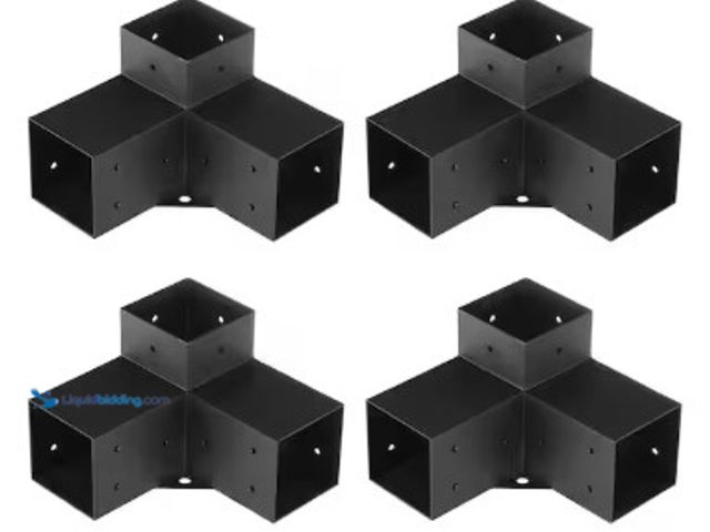 Lot 49-2022340 - (4-Pack) Vevor 4 x 4 in. Pergola Bracket Kit 4-Pieces Heavy Duty 3-Way Corner Bracket DIY Post Base ...