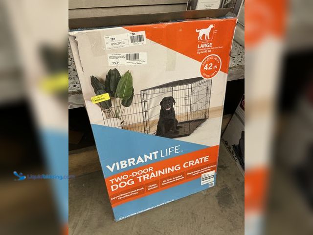 Lot 49-5543871 - Vibrant Life Wire Dog Crate, Double-Door, Divider and Leak-Proof Tray, Metal, Foldable, Durable, Bla...