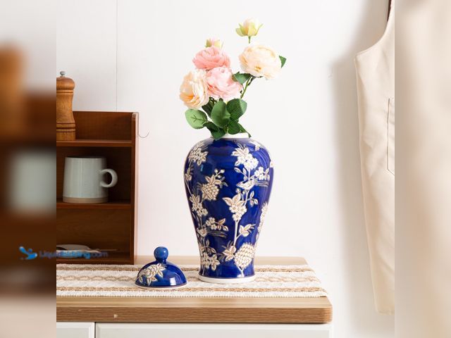 Lot 49-5489191 - Ceramic Decorative Jars with Lid, Chinoiserie Ginger Jar for Home Decor, Vase Decor, Flowers and Bir...