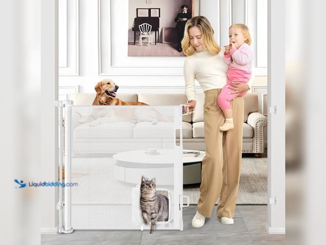Lot 49-5546038 - Retractable Baby Gate with Cat Door 55" Wide Retractable Baby Gate for Stairs Mesh Baby Gate with Pe...