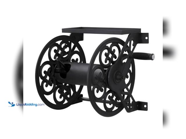 Lot 49-2021814 - LIBERTY GARDEN 125 ft. Black Steel Decorative Wall Mounted Garden Hose Reel. Model # 708-B. Unused.