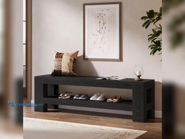 Lot 49-1629207 - Tribesigns 59" Wooden Entryway Bench with Storage Shelf, Farmhouse Indoor Console Shoe Bench for Bed...