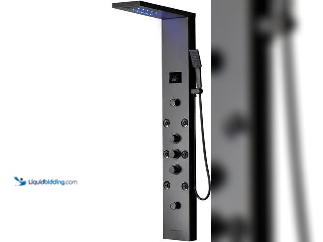 Lot 49-1514926 - Shower Panel Rainfall Waterfall Shower System with LED Light & LCD Temperature Display，5 in 1 Modes ...