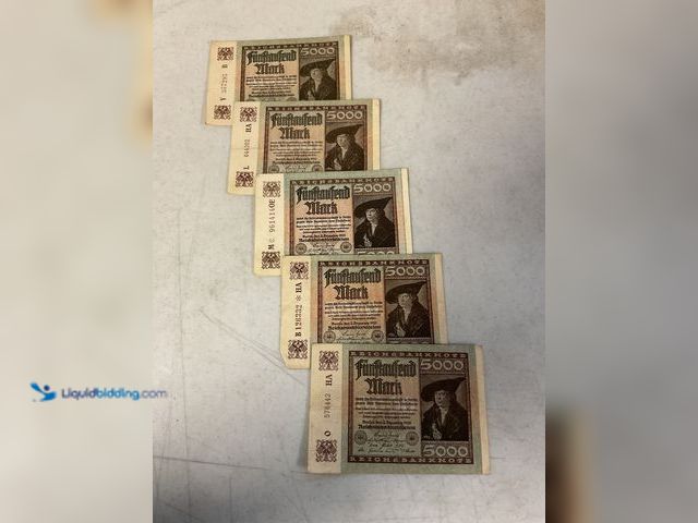 Lot 49-1505439 - LOT OF 5 FOREIGN CURRENCY 1922 REICHSBANKNOTE 5000 MARK GERMANY #COINS0122
