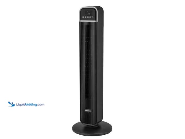 Lot 49-3614609 - Hampton Bay 36 in. 4-Speed Oscillating Tower Fan in Black with Remote Control and Easy Carry Handle ...