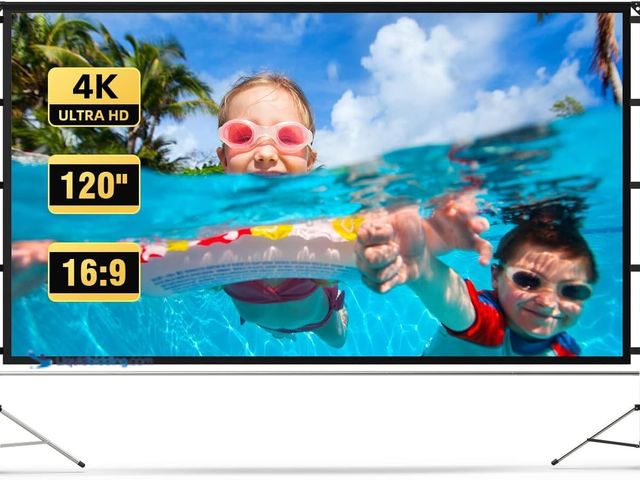 Lot 49-5408704 - Projector Screen Outdoor, Vamvo Portable Projectors Screen with Aluminum Alloy Stand. Used