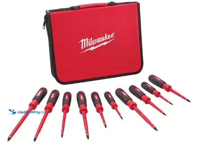 Lot 49-2001530 - (10-Piece) Milwaukee 1000V Insulated Screwdriver Set with Case, Model # 48-22-2210, New, Factory pac...