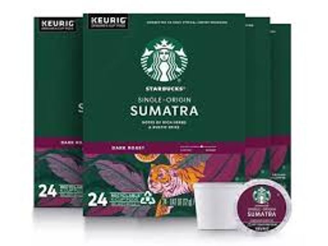 Lot 49-5415190 - Starbucks Sumatra Coffee K-Cup Pods Dark Roast 24/Box. Model # 050000343027. Unused. BBD 1/11/2026