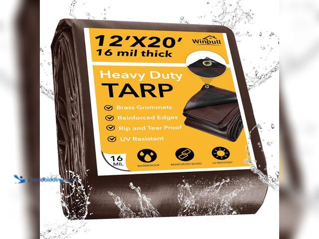 Lot 49-5406200 - Winpull Tarp 12x20FT, 16 Mil Heavy Duty Large Tarps, Waterproof Tarp with Brass Grommets and Reinfor...