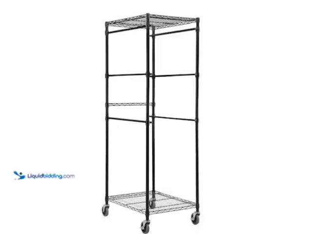 Lot 49-3431809 - HDX Steel Wire Garage Storage Bin Rack with Casters for 27 Gal. Tough Totes in Black (22 in. W x 69 ...