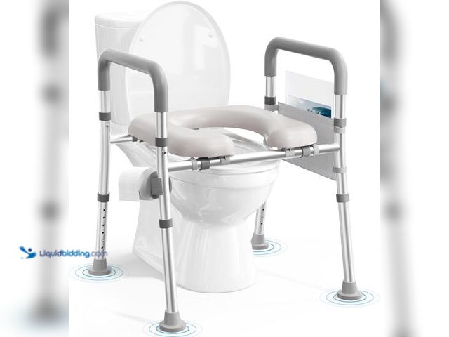 Lot 49-5553085 - Heavy Duty Raised Toilet Seat with Handles for Senior, 400 lbs | Adjustable Height & Width, Aluminum...