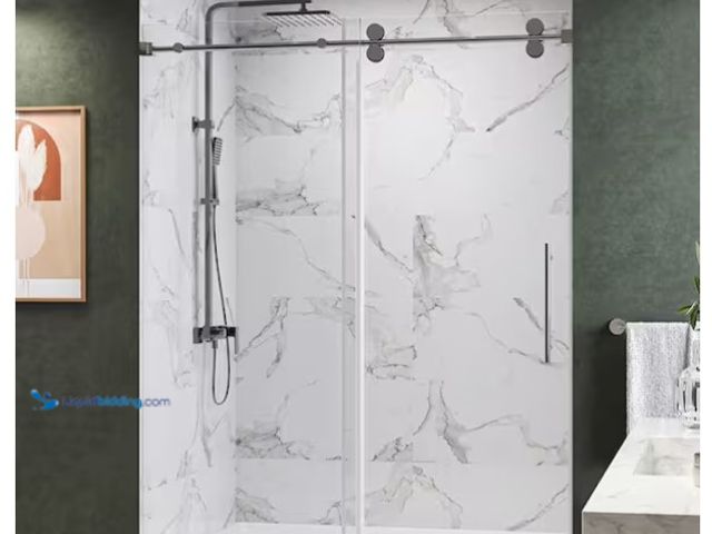 Lot 49-1592410 - Kobi works Radiance 60 in. W x 76 in. H Single Sliding Frameless Shower Door in Chrome with 3/8 in. ...