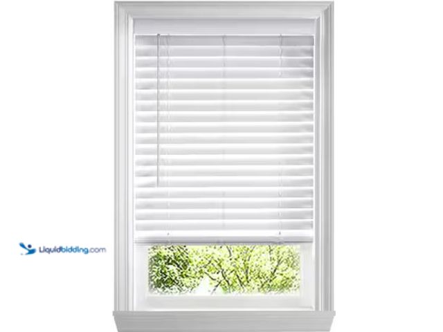 Lot 49-1627268 - Home Decorators Collection White Cordless Faux Wood Blinds for Windows with 2 in. Slats - 63.75 in. ...
