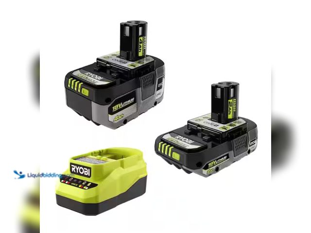 Lot 49-2000148 - RYOBI ONE+ 18V Lithium-Ion Starter Kit with (1) 2.0 Ah Battery, (1) 4.0 Ah Battery, and Charger, Mod...