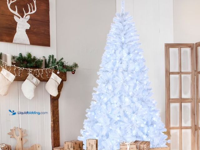 Lot 49-1546869 - Ktaxon 7.5ft Pre-Lit White Christmas Tree with Remote Control, Full Prelighted Xmas Tree with 500 LE...