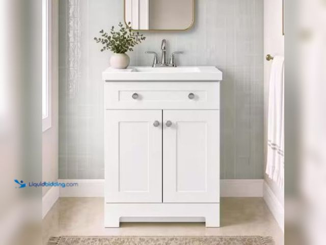 Lot 49-2025108 - Glacier Bay Everdean 25 in. Single Sink White Freestanding Bath Vanity with White Cultured Marble To...