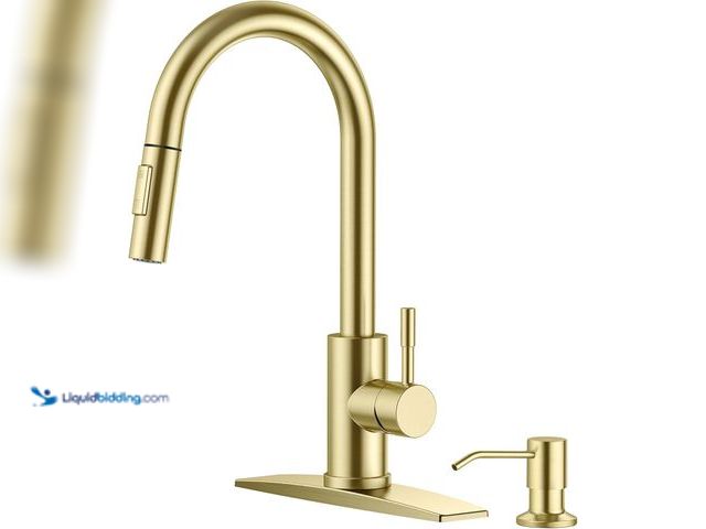 Lot 49-3527453 - FORIOUS Gold Kitchen Faucet with Soap Dispenser, High Arc Modern Sink Faucet with Pull Down Sprayer ...