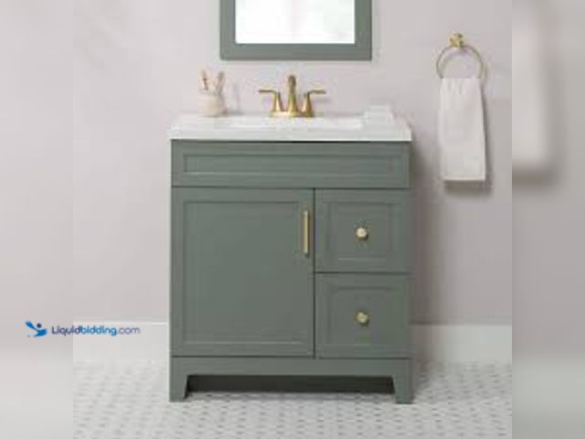 Lot 49-5485948 - Glacier Bay Chasbury 31 in. Single Sink Palm Green Bath Vanity with White Cultured Marble Top (Assem...