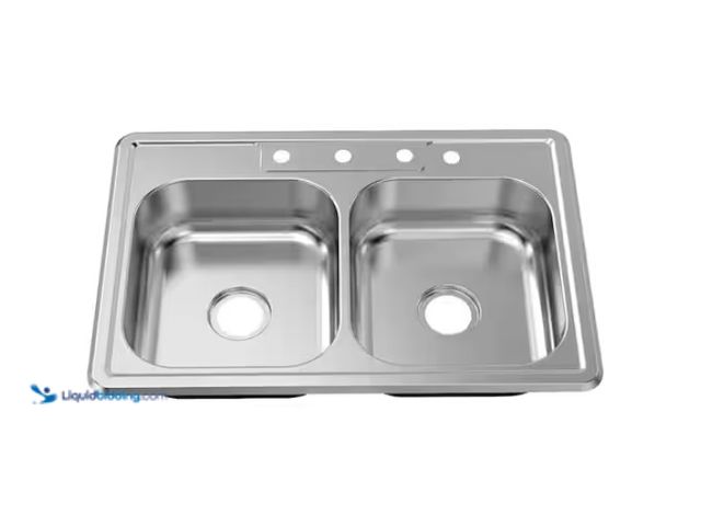 Lot 49-1622638 - Glacier Bay 33 in. Drop-In 50/50 Double Bowl 22-Gauge Stainless Steel Kitchen Sink, Model # VT3322A0...