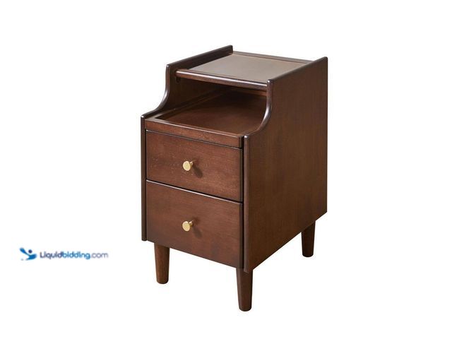 Lot 49-1637969 - 2-Drawer Solid Wood Nightstand Side End Table with Pull-Out Tray - Walnut Finish (12"W x 15.4"L x 20...
