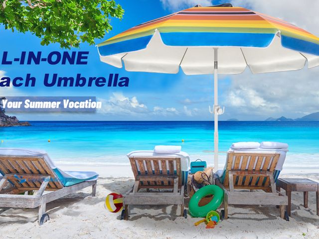 Lot 49-5437667 - Beach Umbrella,LUHAHALU 7.5 FT Beach Umbrellas for Sand Heavy Duty Wind Portable, UPF 50+ Sun Shelte...