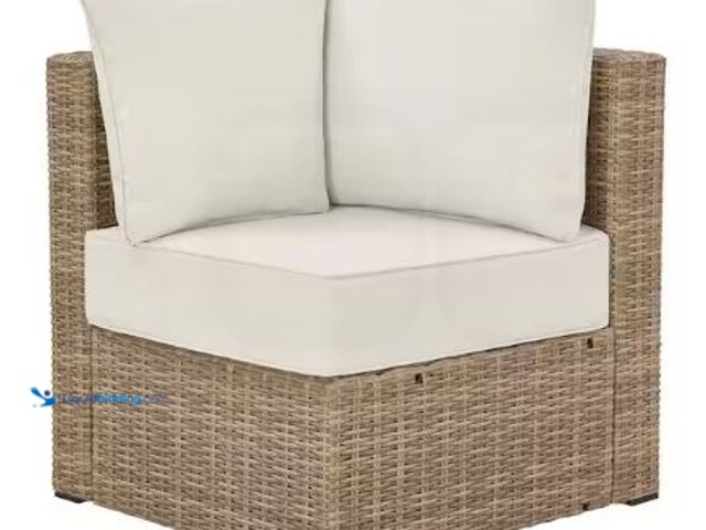 Lot 49-1625521 - Hampton Bay Crystal Ridge Wicker Outdoor Modular Sectional Corner Chair with Almond CushionGuard Cus...