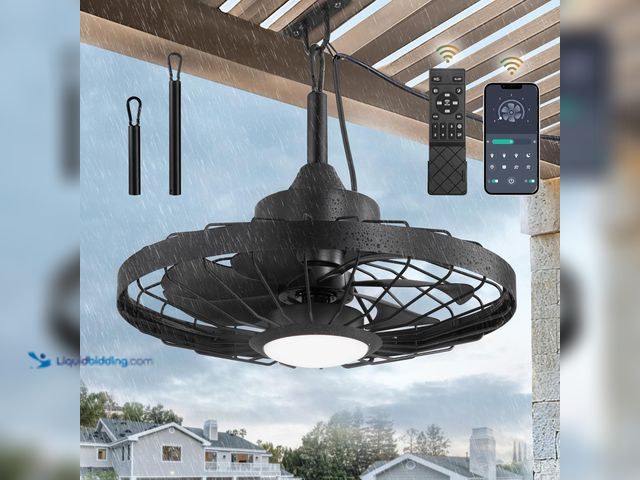 Lot 49-3565478 - LEDIARY 20" Outdoor Ceiling Fan with Lights,IP65 Waterproof Gazebo Hanging Fan with Remote Control S...