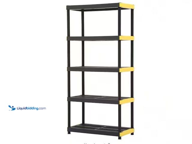 Lot 49-1576894 - HDX 5-Tier Easy Assembly Multi-purpose Plastic Garage Storage Shelving Unit in Black (36 in. W x 74 ...
