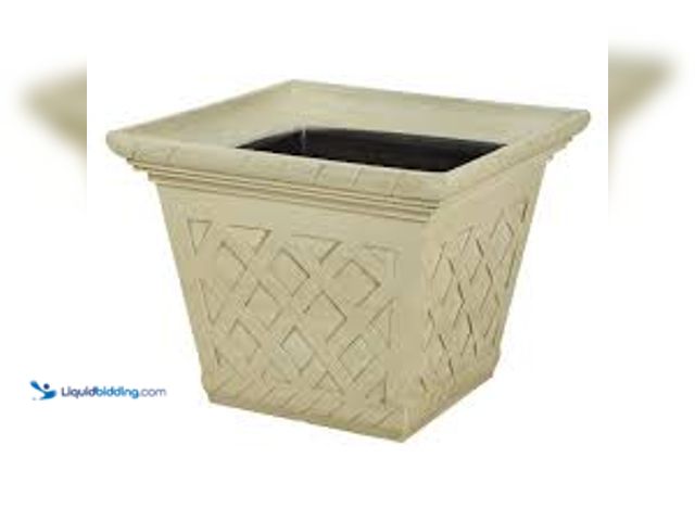 Lot 49-5488488 - QTY 2 - Vigoro Frenchboro Large Cream Resin Square Planter (17 in. L x 17 in. W x 13.15 in. H). Mode...