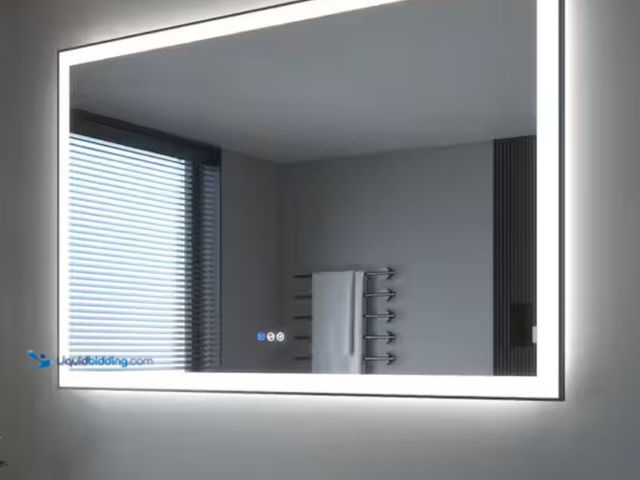Lot 49-2006152 - TOOLKISS 60 in. W x 30 in. H Rectangular Framed LED Anti-Fog Wall Bathroom Vanity Mirror in Black wi...