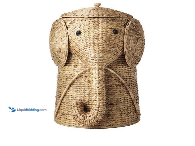 Lot 49-2021966 - Home Decorators Collection Elephant Natural Woven Wood Laundry Room Hamper Basket with Lid (16 in. W...