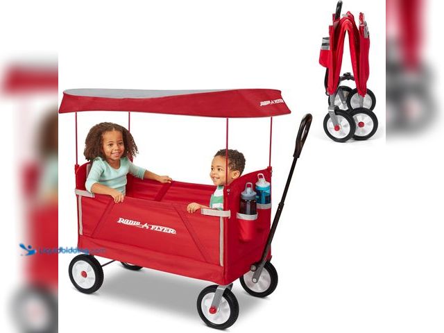 Lot 49-5408622 - Radio Flyer 3-in-1 EZ Fold Wagon; Red Folding Wagon with Canopy & All Terrain Wheels; Collapsible Wa...