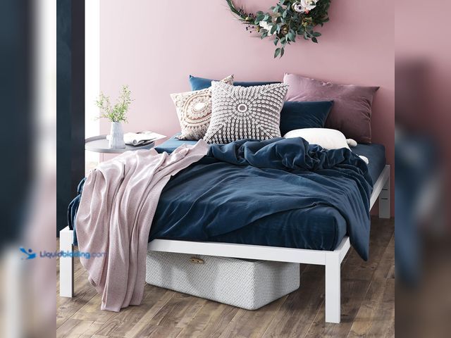 Lot 49-5448249 - Queen ZINUS Mia Metal Platform Bed Frame, Wood Slat Support, No Box Spring Needed, Easy Assembly, Wh...