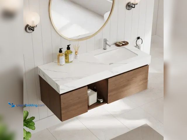 Lot 49-1630926 - 36in Floating Wooden Vanity Cabinet WITHOUT TOP Model #BC-7008-B-36-HT, Unused, Has Attachments  Ref...