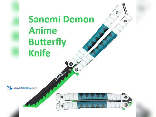 Lot 49-1820483 - Sanemi Demon Anime Butterfly Knife 9" Green/White/Black - NEW - Featuring Demon Graphic Tanto Blade ...