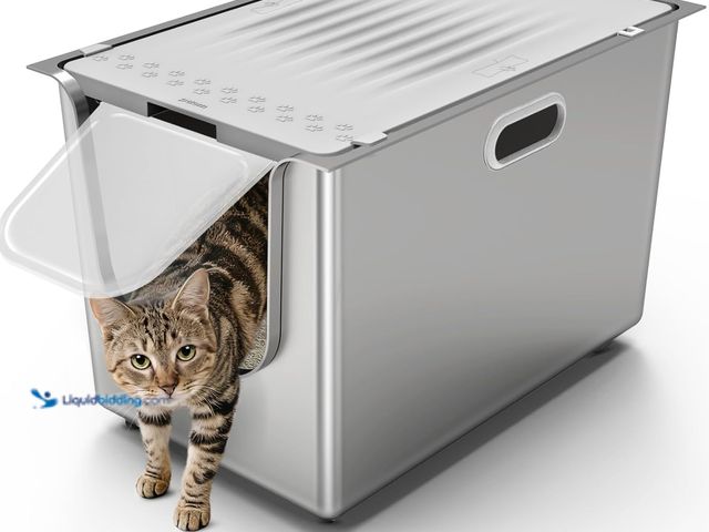 Lot 49-5545207 - Stainless Steel Litter Box with Lid, Cat Litter Box with Door 14.5'' High Sides, XL Metal Kitty Litt...