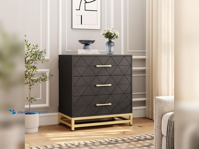 Lot 49-5445981 - Garvee Black 3-Drawer Dresser for Bedroom & Closet Slim Tall Chest with Soft-Close Glides, Anti-Tip ...