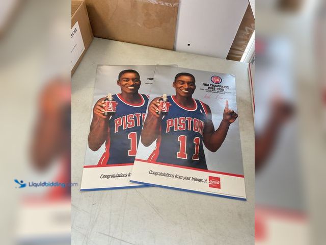Lot 49-3503529 - Other LOT OF 2 VINTAGE DETROIT PISTONS COCA-COLA PROMO POSTER OF LEGEND ISIAH THOMAS WITH FACSIMILE ...