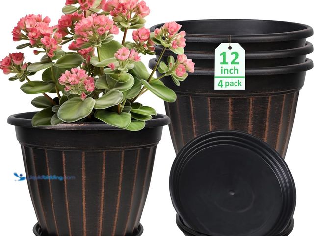 Lot 49-3511842 - 12 Inch Pots for Plants,4 Pack Tall Planters,Large Flower Pots with Drainage Hole & Saucer,Decorativ...