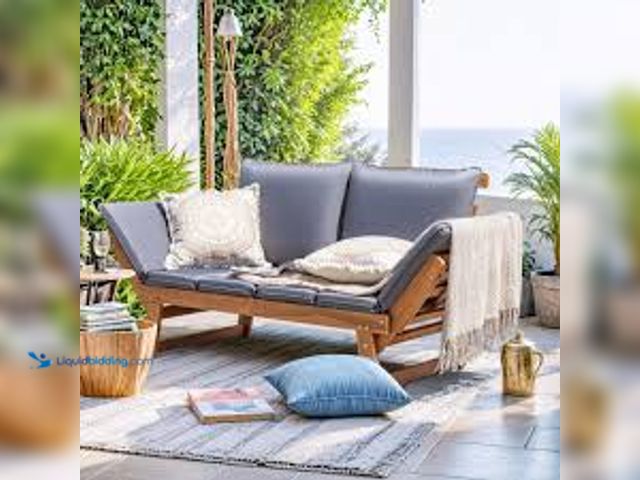 Lot 49-5415248 - Tozey 78 in. Brown Acacia Wood Outdoor Convertible Sofa Patio Day Bed with Cool Gray Cushion. Model ...