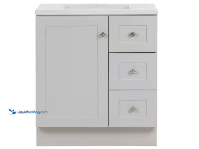 Lot 49-5510900 - Glacier Bay
Bannister 31 in. Single Sink Pearl Gray Bath Vanity with Granite-Look Colorpoint White ...