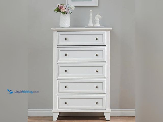 Lot 49-1547533 - GAOMON Tall 5 Drawer Dresser for Bedroom, 48" Wooden Dresser with Deep Drawers, Vintage Chest Organi...