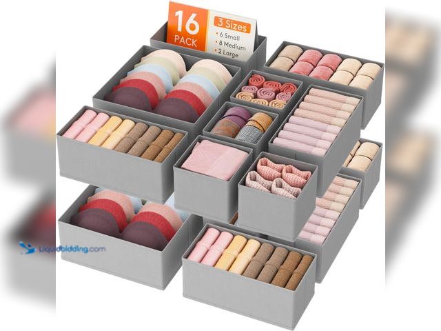 Lot 49-5405791 - Lifewit Drawer Organizer Clothes for Closet 16 Pack, 3 Sizes Underwear Wardrobe Drawer Dividers, Fab...