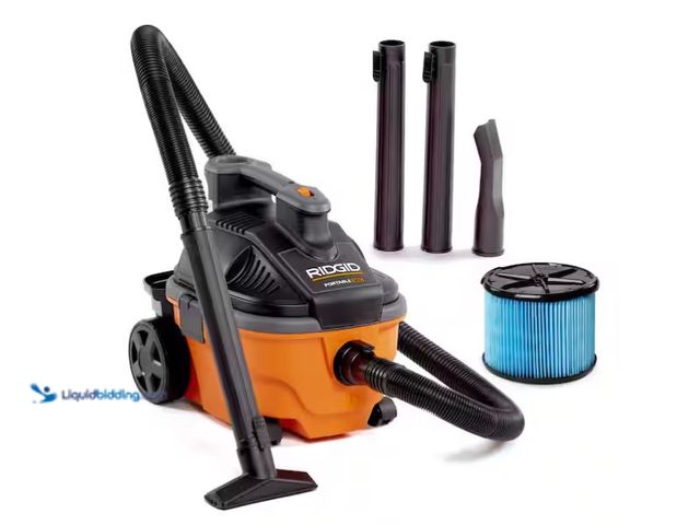 Lot 49-3431811 - RIDGID 4 Gal. 5.0 Peak HP Portable Shop Vacuum Wet Dry Vac with Fine Dust Filter, Locking Hose and A...