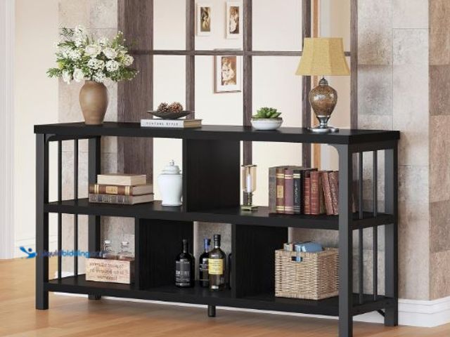 Lot 49-1558926 - IBF Horizontal Cube Book shelf, Industrial Modern Open Bookshelf, Low Wide Home 5 Cube Storage Organ...