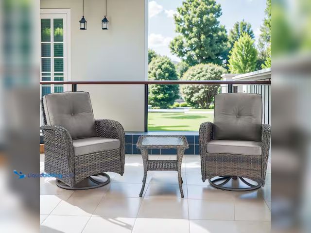 Lot 49-2000084 - (3-Piece) moosprr SleekArm Brown Wicker Outdoor Bistro Sets Patio Conversation Set with Gray Cushion...